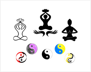 Yoga symbols. Oriental design element. Hand drawn set icon. Doodle ying yang vector stock illustration. EPS 10