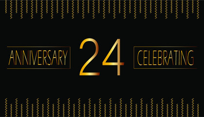 24 years anniversary celebrating. birthday celebration horizontal Banner with bright gold color.