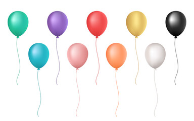 3d balloon set isolated on white background.  Vector illustration of shiny colorful glossy balloons.