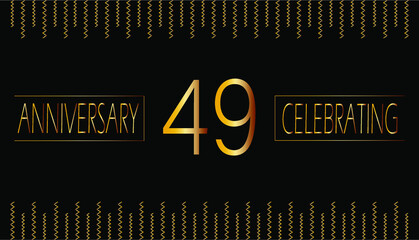 49 years anniversary celebrating. birthday celebration horizontal Banner with bright gold color.