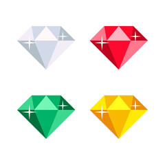 Cartoon precious gemstones flat icons set. Flat vector illustration isolated on white background