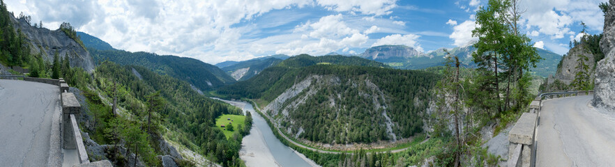 Panoramic view over the rhine canyon, Graubuenden, Switzerland, Europe