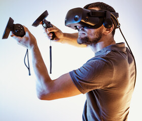 A man is using virtual reality for gaming