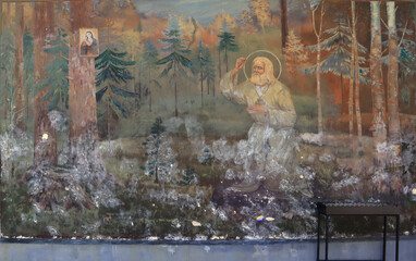 Wall painting of Frolovsky monastery on Podil in Kyiv, Ukraine	
