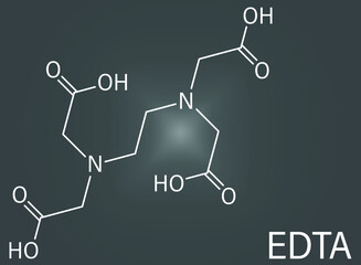 Skeletal formula of ethylenediaminetetraacetic acid or EDTA complexing agent molecule. Used in treatment of lead poisoning and in descaling solutions to remove limescale.