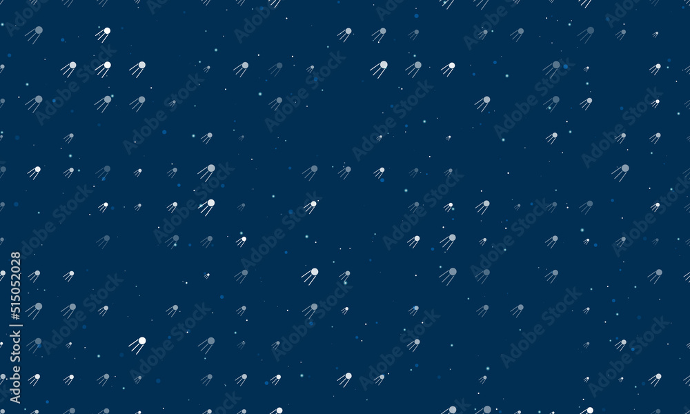 Poster seamless background pattern of evenly spaced white satellite symbols of different sizes and opacity.
