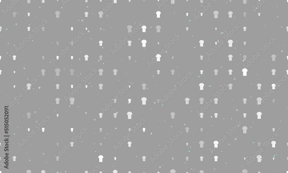 Poster seamless background pattern of evenly spaced white t-shirt symbols of different sizes and opacity. v