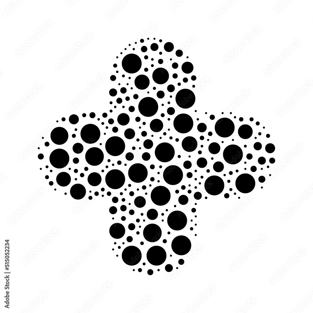 Poster a large quatrefoil symbol in the center made in pointillism style. the center symbol is filled with 
