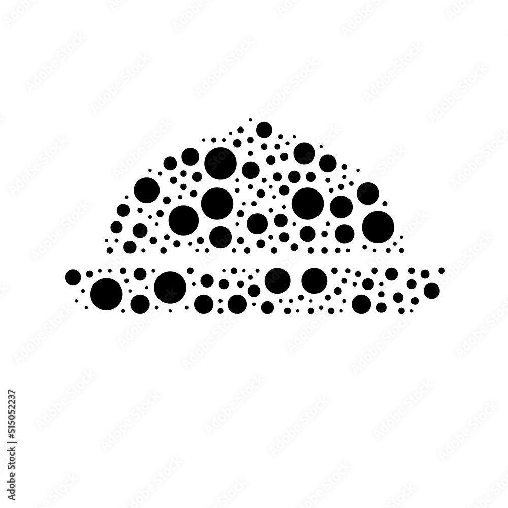 Poster a large cloche symbol in the center made in pointillism style. the center symbol is filled with blac