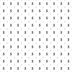 Square seamless background pattern from geometric shapes are different sizes and opacity. The pattern is evenly filled with black number five symbols. Vector illustration on white background