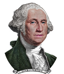 Colorized George Washington  cut on 1dollar banknote isolated on white background - obrazy, fototapety, plakaty