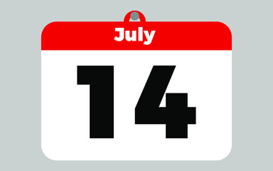 Fototapeta premium July, 14. White and red calendar.