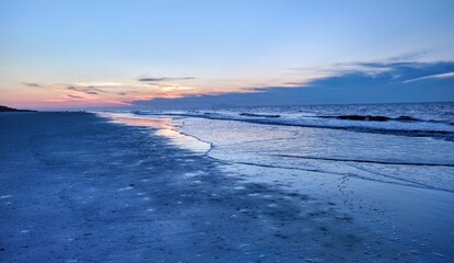 Blue Beach Sunrise and Ocean Waves Landscape