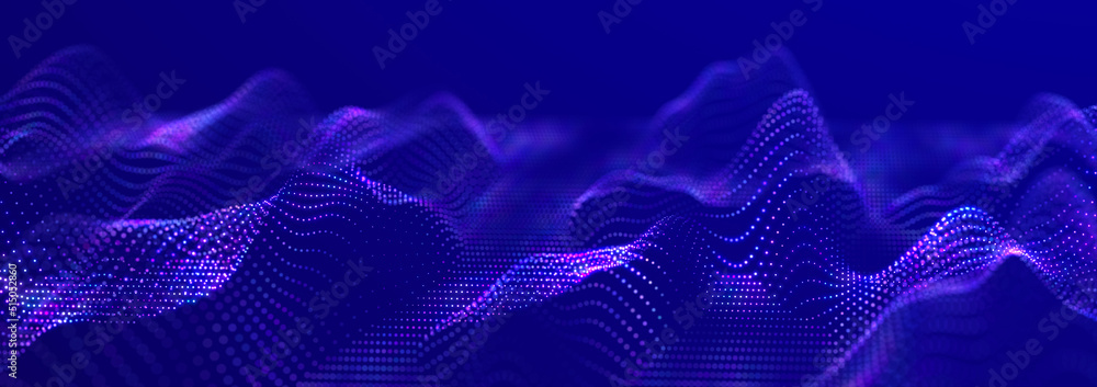 Poster futuristic wave with points and lines. big data. dynamic wave background. 3d rendering