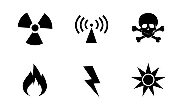 Set of hazard warning signs. Black warning safety and caution signs.	