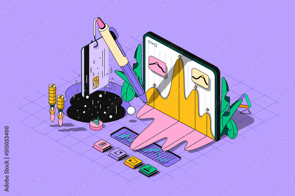 Aufkleber stock market concept 3d isometric outline web design. trading on stock exchange, analysis of financi