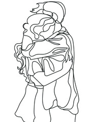 Illustration of couple hugging each other on white background