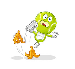tennis ball slipped on banana. cartoon mascot vector