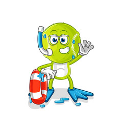 tennis ball swimmer with buoy mascot. cartoon vector