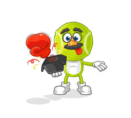tennis ball prank glove in the box. cartoon mascot