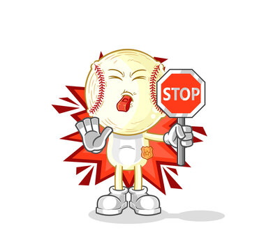 baseball head holding stop sign. cartoon mascot vector