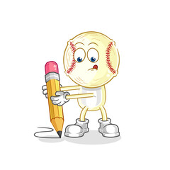 baseball head write with pencil. cartoon mascot vector