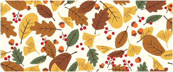 秋-落ち葉の模様-手描き-1リピート-2way
