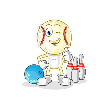 baseball head play bowling illustration. character vector