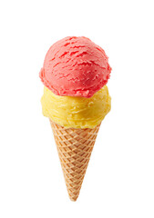 Various ice cream scoops with cone isolated on white background