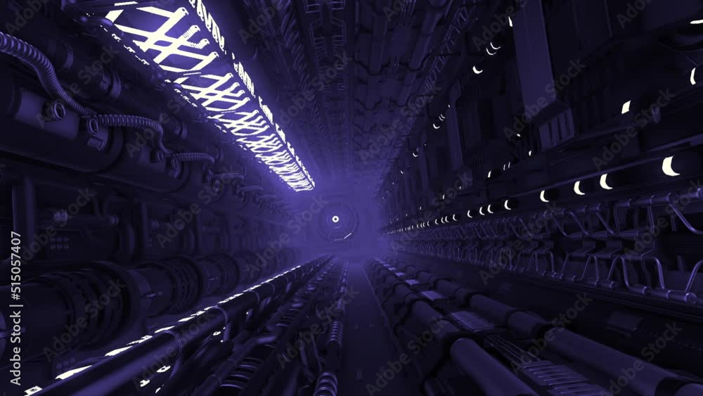 Poster purple and green tunnel. motion.bright light corridors in animation that move in and out and illumin