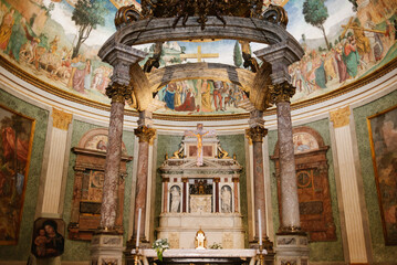 interior, on the altar, of The Basilica of the Holy Cross in Jerusalem or Basilica di Santa Croce in Gerusalemme. Rome, Italy.
