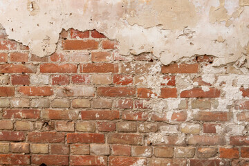 Old Vintage Red Brick Wall With Sprinkled White Plaster
