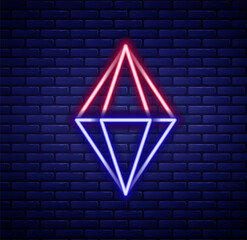 Glowing neon line Gem stone icon isolated on brick wall background. Jewelry symbol. Diamond. Colorful outline concept. Vector