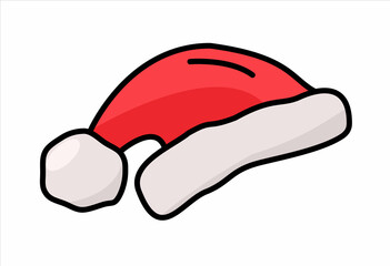 Vector colored Santa Claus hat with black outline. Suitable for Christmas, New Year.