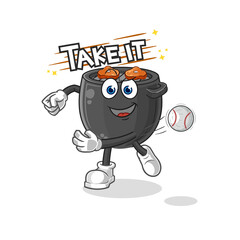 barbecue throwing baseball vector. cartoon character