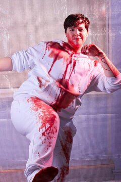 Transgender man sexy cannibal murderer covered in blood