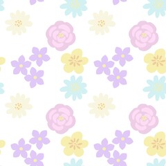 Fototapeta na wymiar Bloom flowers seamless pattern. Spring summer pastels background