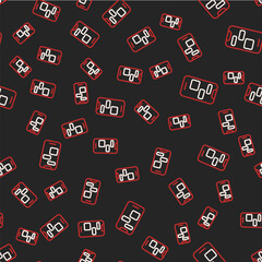 Line Mobile 24 hours support icon isolated seamless pattern on black background. All-day customer support call-center. Full time call services. Vector