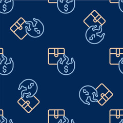Line Hot price icon isolated seamless pattern on blue background. Vector