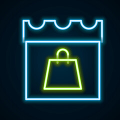 Glowing neon line Shopping day icon isolated on black background. Colorful outline concept. Vector
