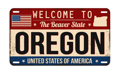 Welcome to Oregon vintage rusty license plate - obrazy, fototapety, plakaty