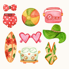 illustration of a set of summer beach