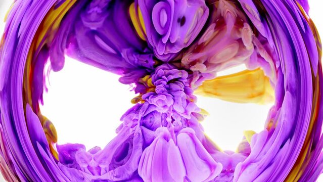 Violet and pink color fluid art painting footage, trendy acrylic texture with colorful waves.
