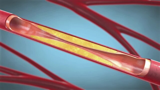 Stent implantation for supporting blood circulation into blood vessels during angioplasty - 3d illustration