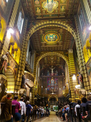 Interior of the S&eacute; Cathedral, in S&atilde;o Paulo, Brazil, during a religious service