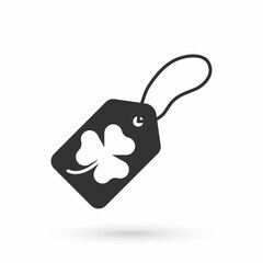 Grey Clover trefoil leaf with tag icon isolated on white background. Happy Saint Patricks day. National Irish holiday. Vector