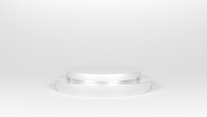 Round metal podium on gray background. 3d illustration.