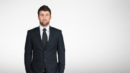 Portrait of handsome man in formal suit looking at camera smiling Confident businessman ceo boss freelancer manager