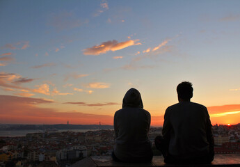 silhouette of a couple at sunset