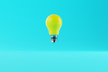 Yellow light bulb over a blue background. The concept of the formation of ideas, creativity, problem solving. Idea and creativity. 3d render, 3d illustrator